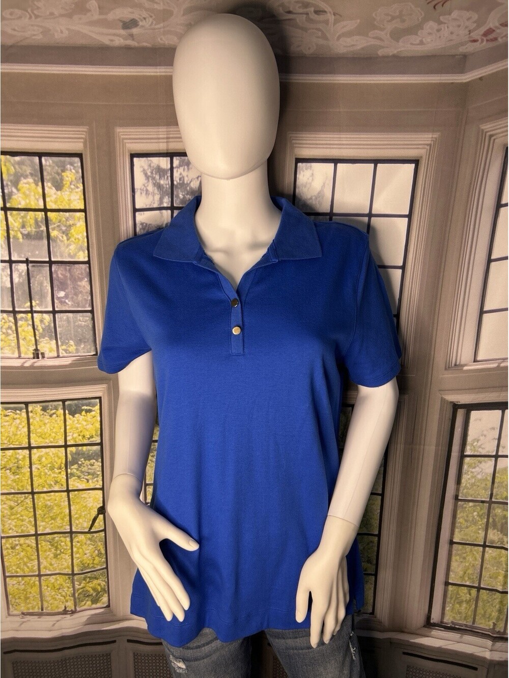 Kim Rogers Perfectly Soft Blue Polo Shirt Women’s Size Small